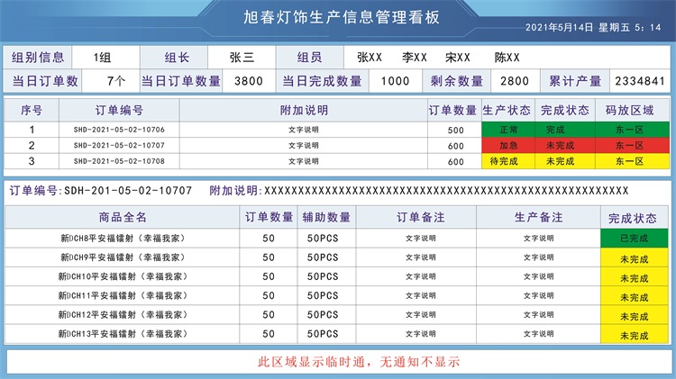 灯饰生产进度信息汇总看板车间看板管理系统讯鹏科技